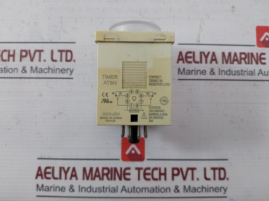 Autonics At8N Multi-function Analog Timer W/ Base 0-5 Sec 250Vac 100-240Vac
