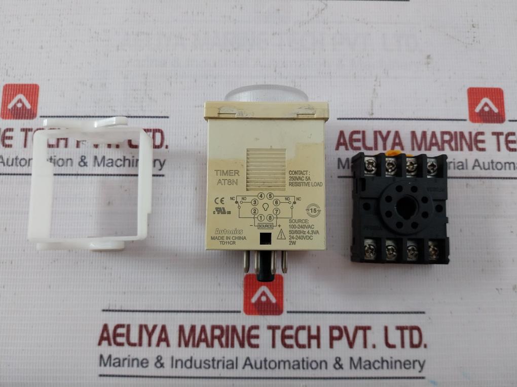 Autonics At8N Multi-function Analog Timer W/ Base 0-5 Sec 250Vac 100-240Vac