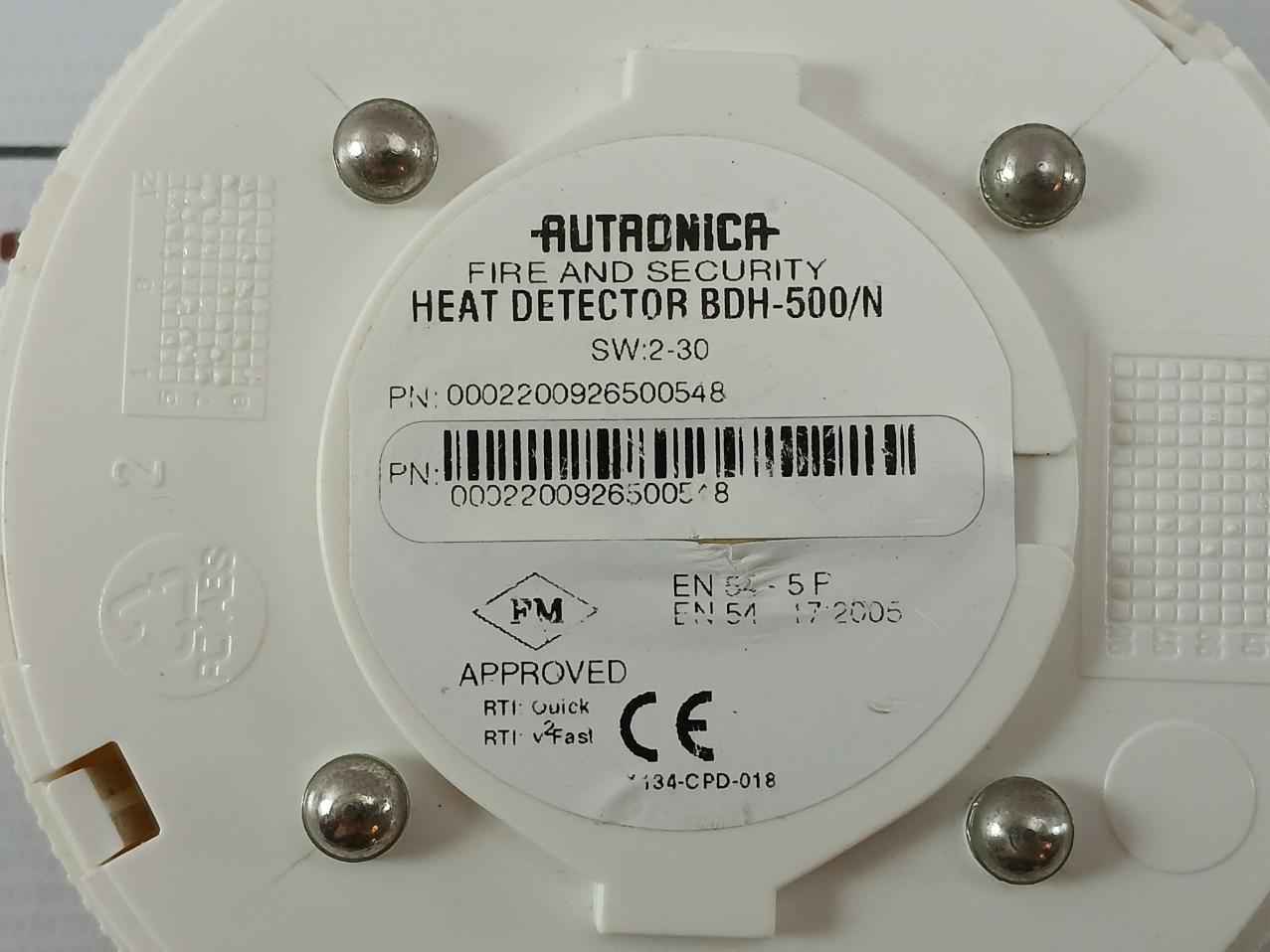 Autronica Bdh-500/N Heat Detector Ip44D/70°C
