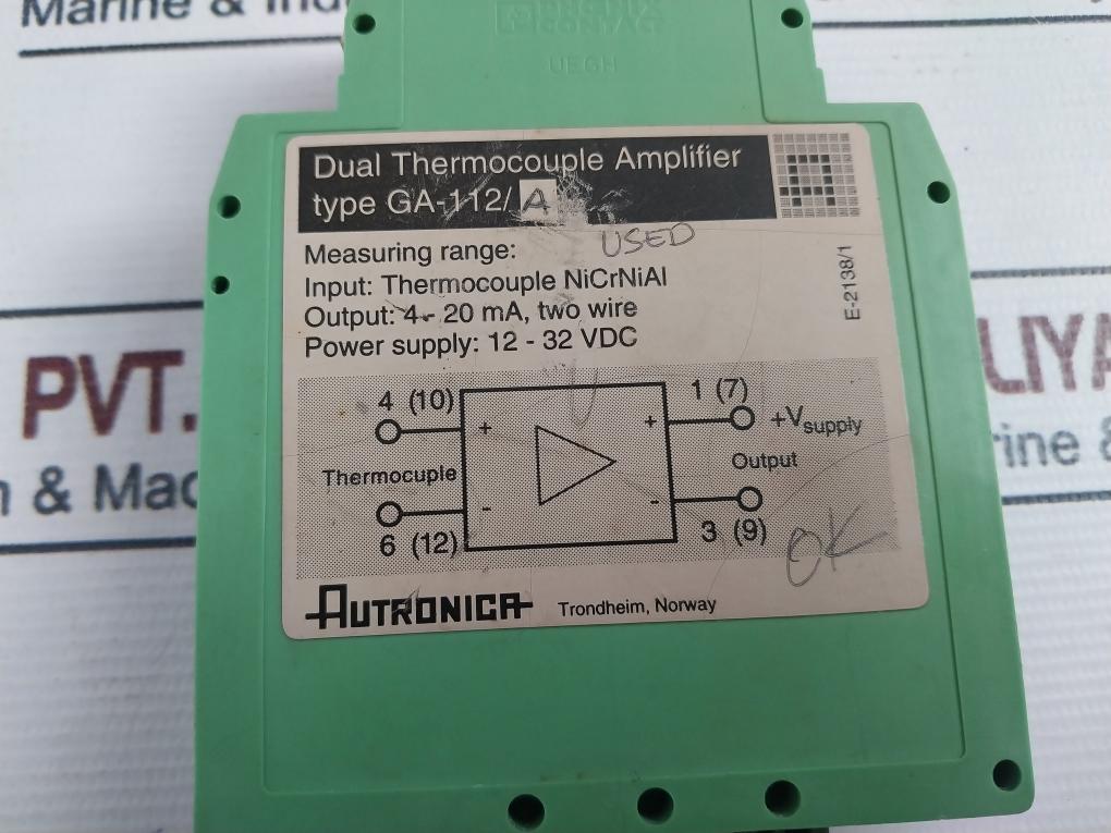 Autronica Ga-112/A Dual Thermocouple Amplifier 12-32 Vdc