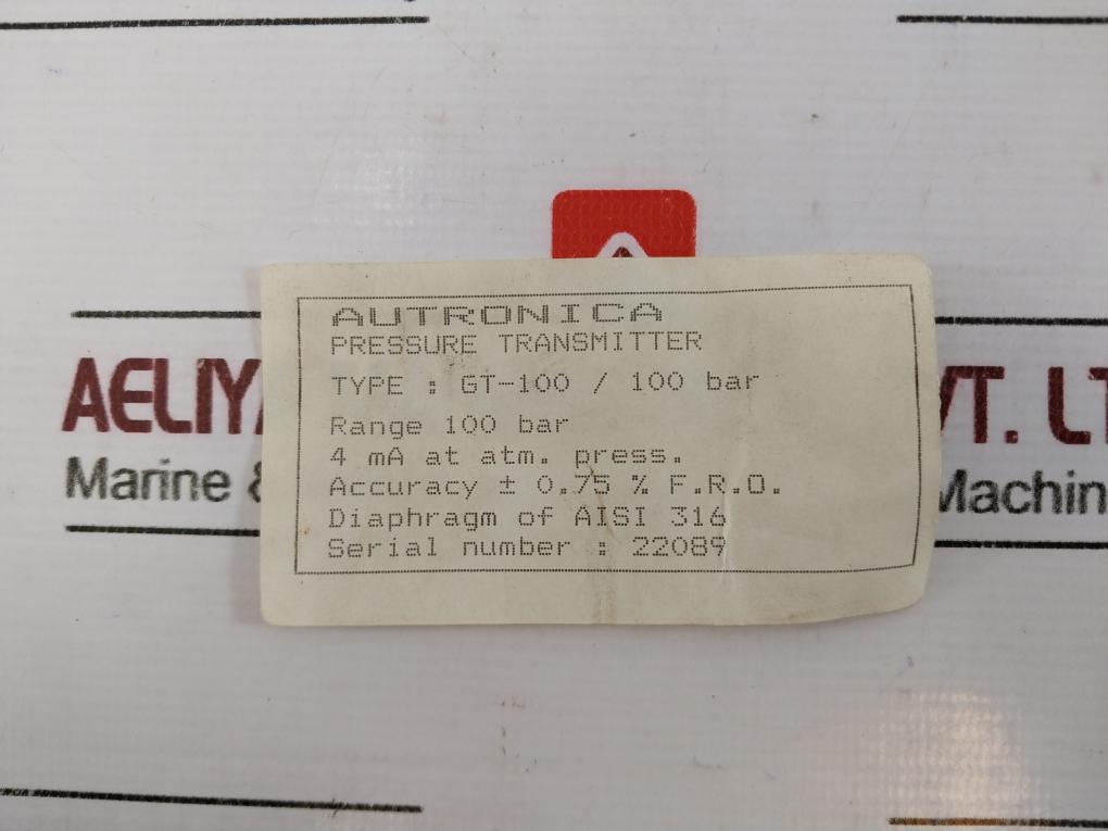 Autronica Gt-100/100 Bar Pressure Transmitter 4-20ma 0-100 Bar Aisi 316