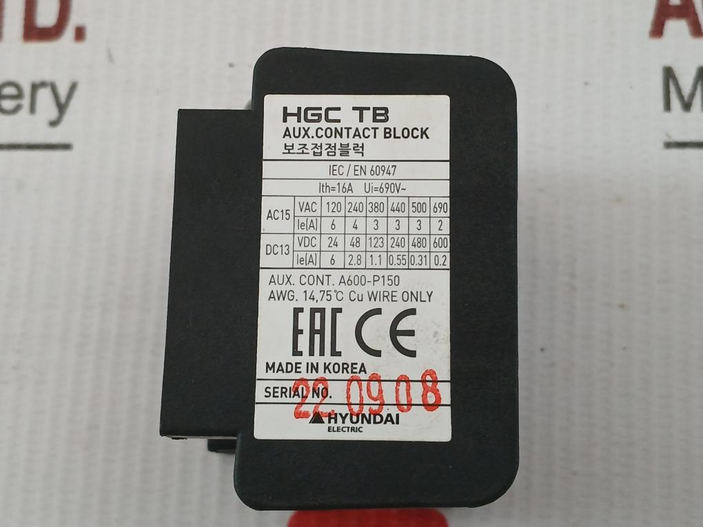 Auxiliary Contact Block Hgc Tb 13 Hyundai 690V/16A