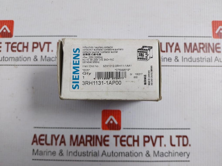 Auxiliary Contactor 230V 50/60Hz Part No 3Rh1131-1Ap00 Siemens