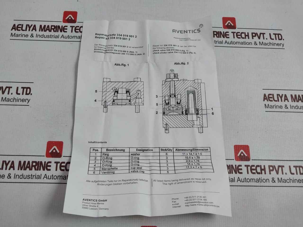 Aventics Gmbh 3340190012 Repair Kit Check-choke Valve 3341130000