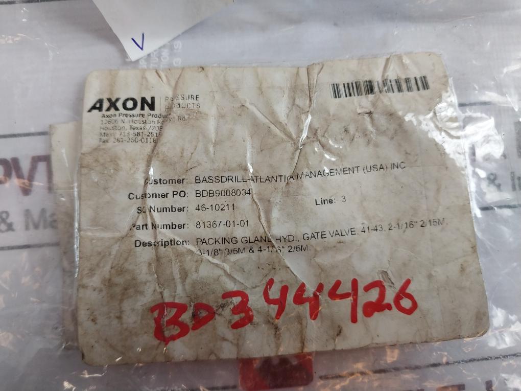 Axon 20454-02 Packing Gland Hydraulic For Gate Valve 81367-01-01