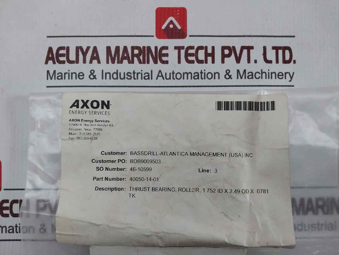 Axon 40050-14-01 Thrust Roller Bearing 1.752 Id X 2.49 Od X .0781 Tk