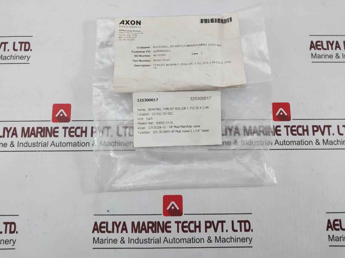 Axon 40050-14-01 Thrust Roller Bearing 1.752 Id X 2.49 Od X .0781 Tk