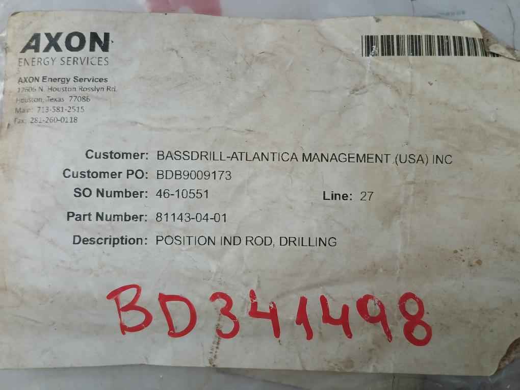 Axon 81143-04-01 Position Indicator Rod For Choke Manifold Rev.A Ht.599C