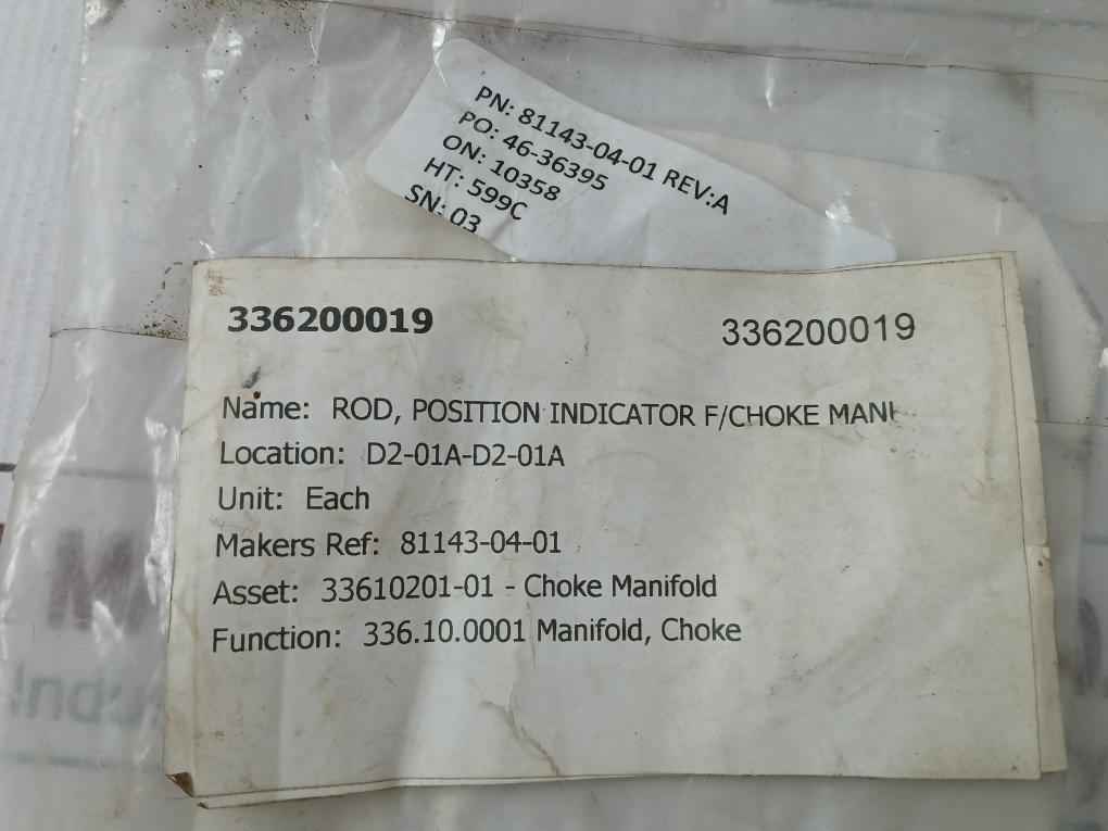 Axon 81143-04-01 Position Indicator Rod For Choke Manifold Rev.A Ht.599C