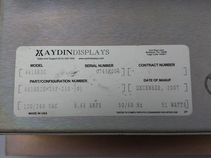 Aydin Displays 120/240Vac Lcd Monitor 4418R2C
