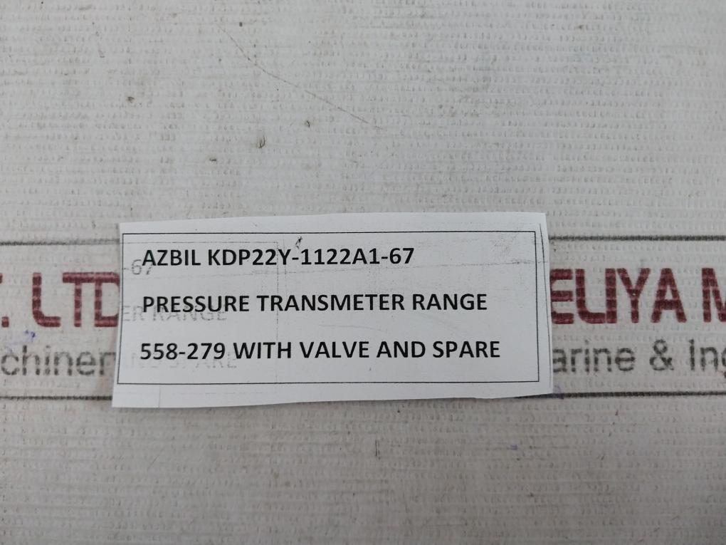 Azbil Kdp22Y-1122A1-67 Pressure Transmitter 558-279 With Valve&Spare 0A0-000-02C