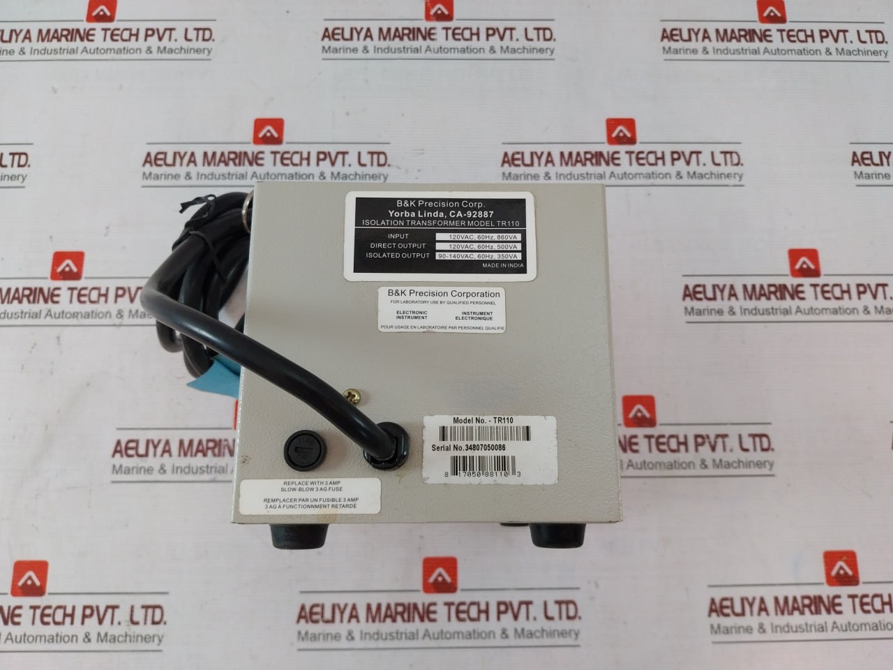 B&K Precision Tr-110 Isolation Transformer 120Vac 60Hz 860Va 500Va El15