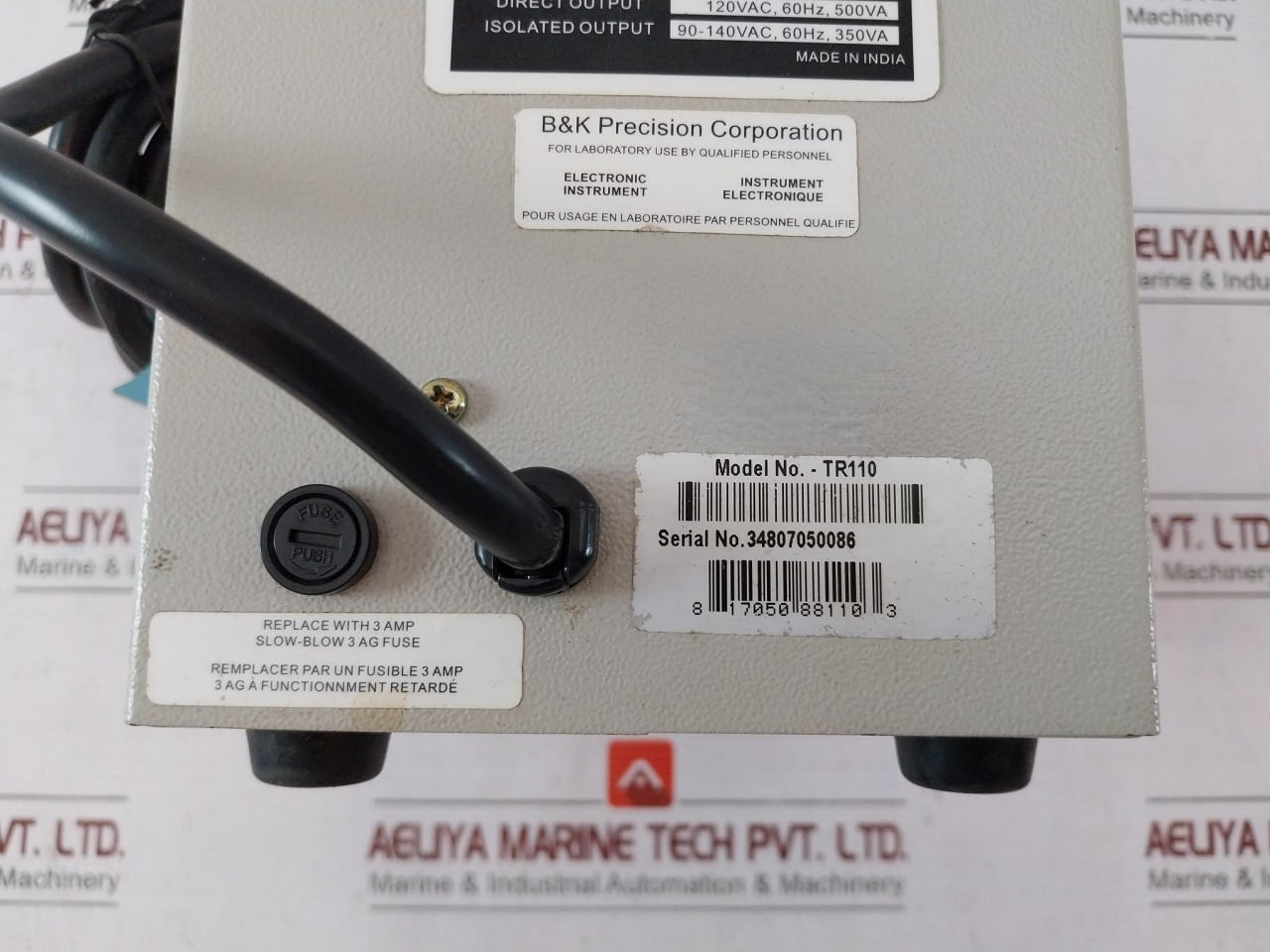 B&K Precision Tr-110 Isolation Transformer 120Vac 60Hz 860Va 500Va El15