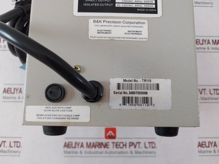 B&K Precision Tr-110 Isolation Transformer 120Vac 60Hz 860Va 500Va El15