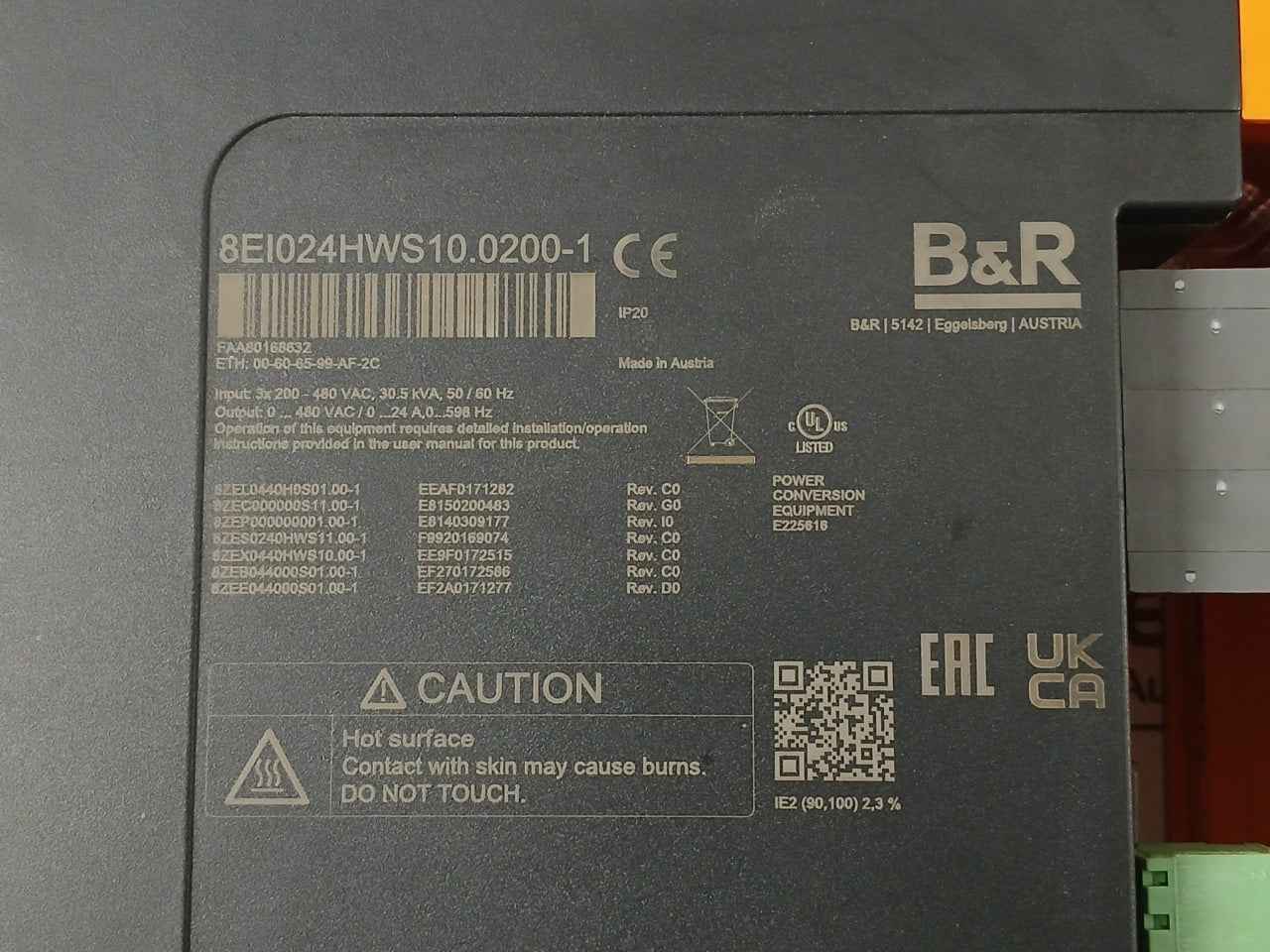 B&R 8Exa300.0010-00 Acopos P3 Servo Drive 8Ei024Hws10.0200-1 Ip20 Rev D0