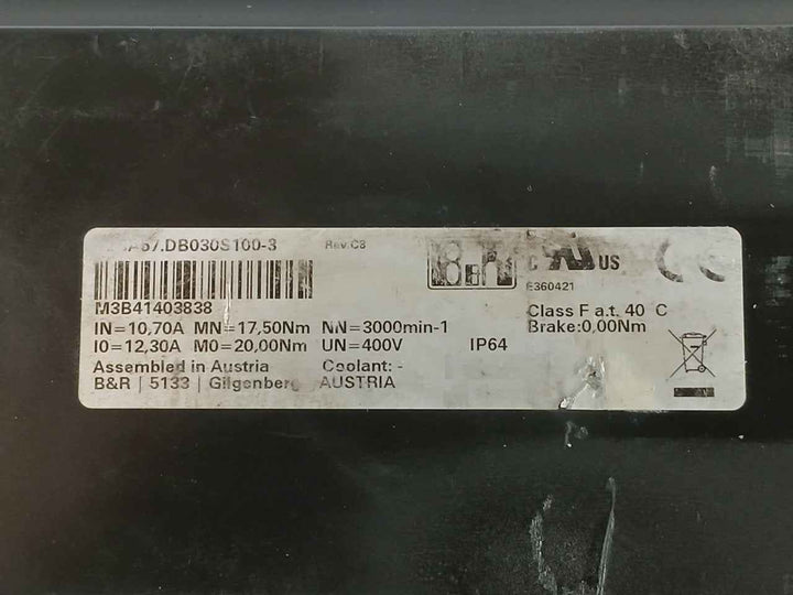 B&R 8Lsa57.Db030S100-3 Synchronous Motor M3B41403838 Ip64 0.00Nm Rev C8