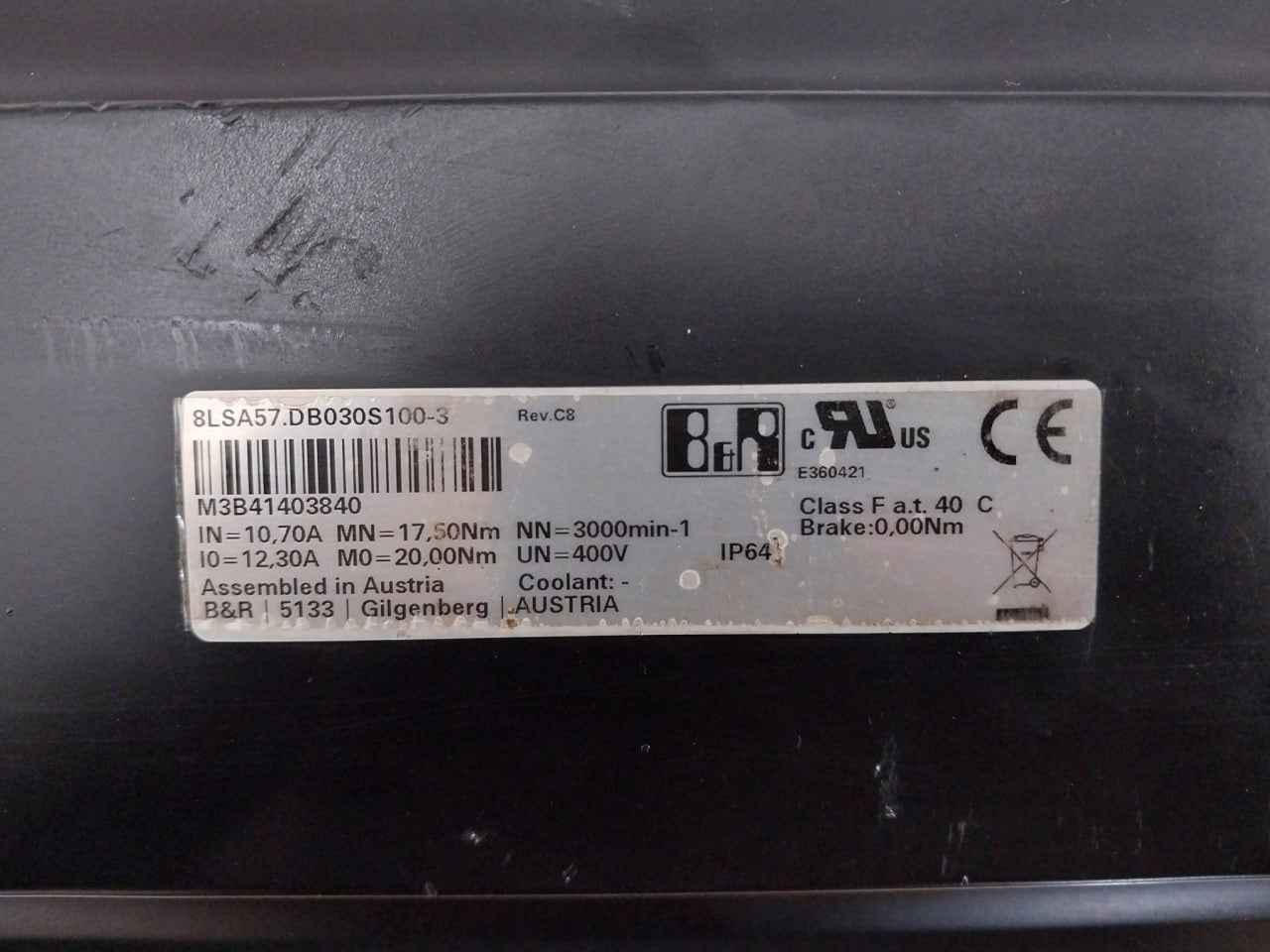 B&R 8Lsa57.Db030S100-3 Synchronous Motor Rev C8 Ip64 E360421 400V