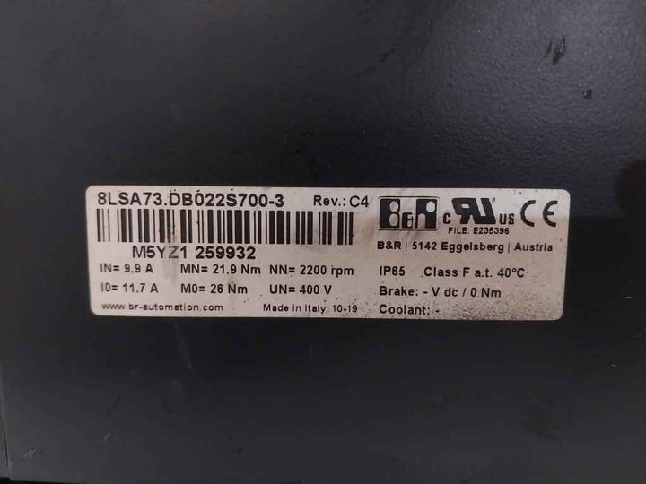 B&R 8Lsa73.Db022S700-3 Synchronous Motor Rev C4 Ip65 E235396