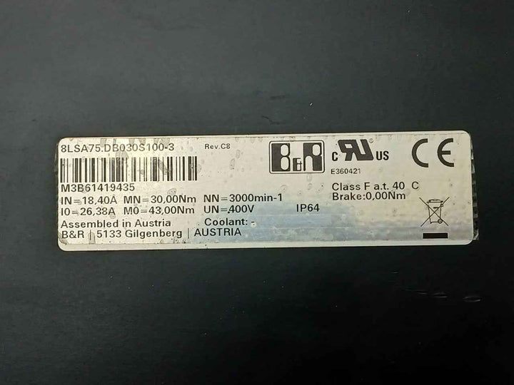 B&R 8Lsa75.Db030S100-3 Synchronous Motor Rev C8 400V E360421