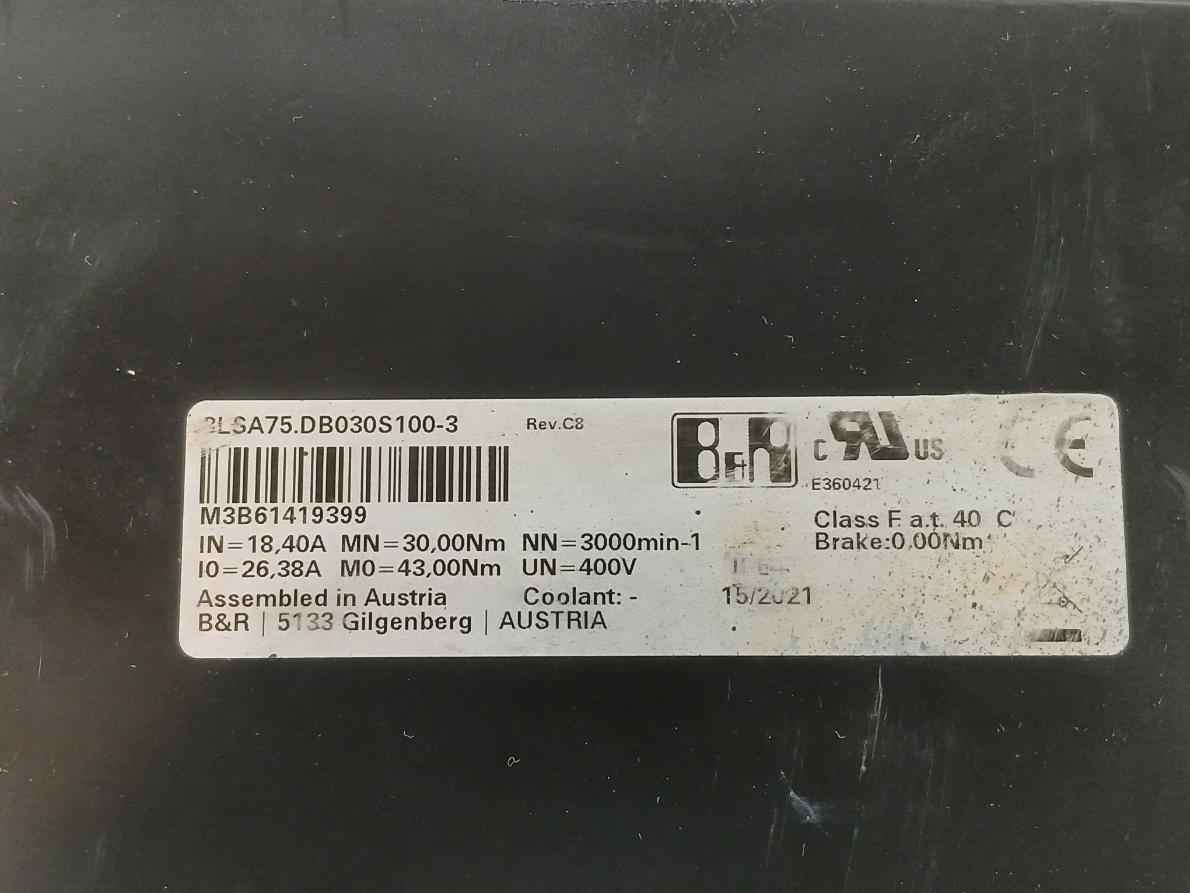 B&R 8Lsa75.Db030S100-3 Synchronous Servo Motor M3B61419399 30,00Nm 400V E360421