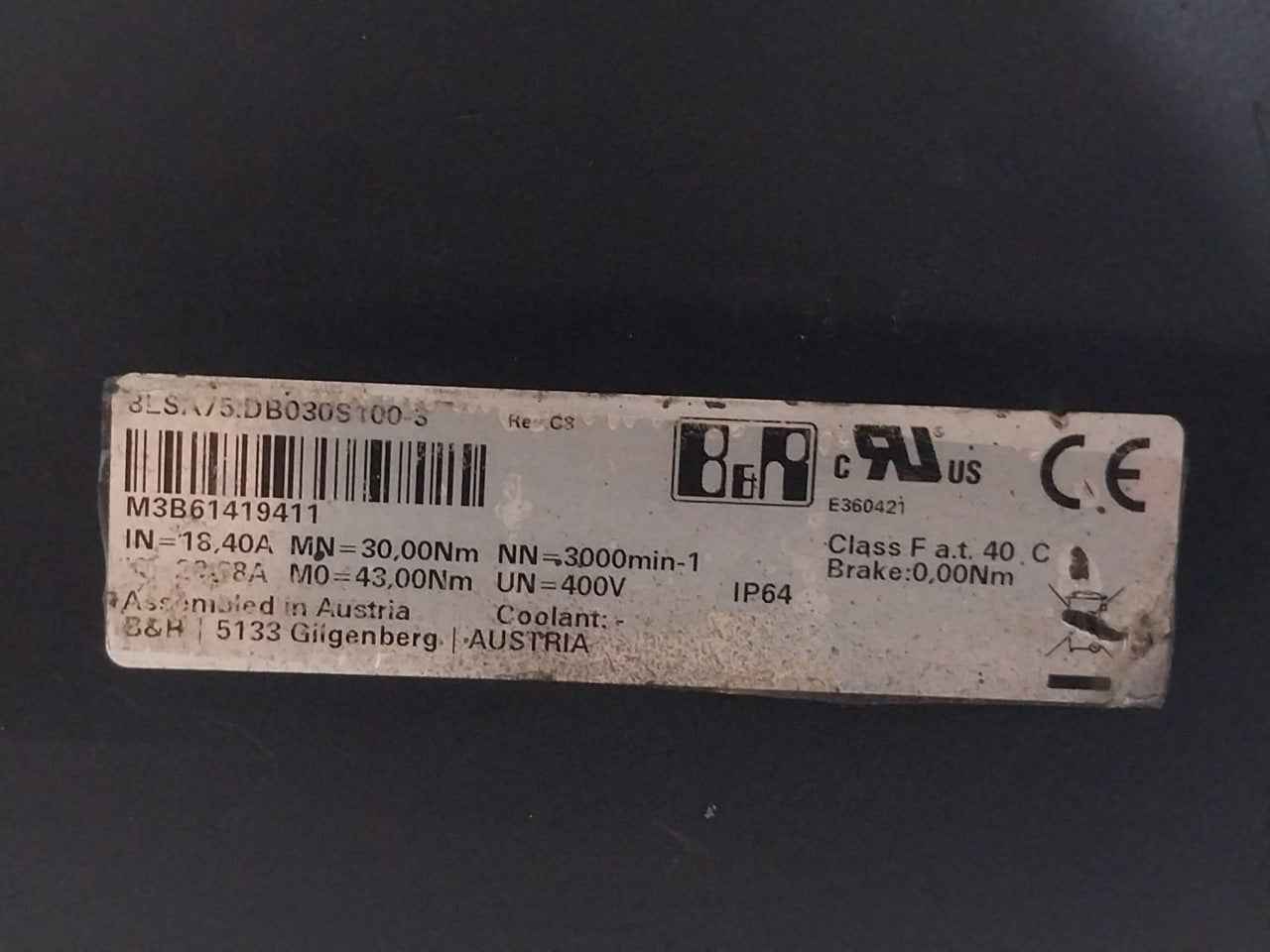 B&r 8lsa75.db030s100-3 Synchronous Servo Motor Rev C8 M3b61419411