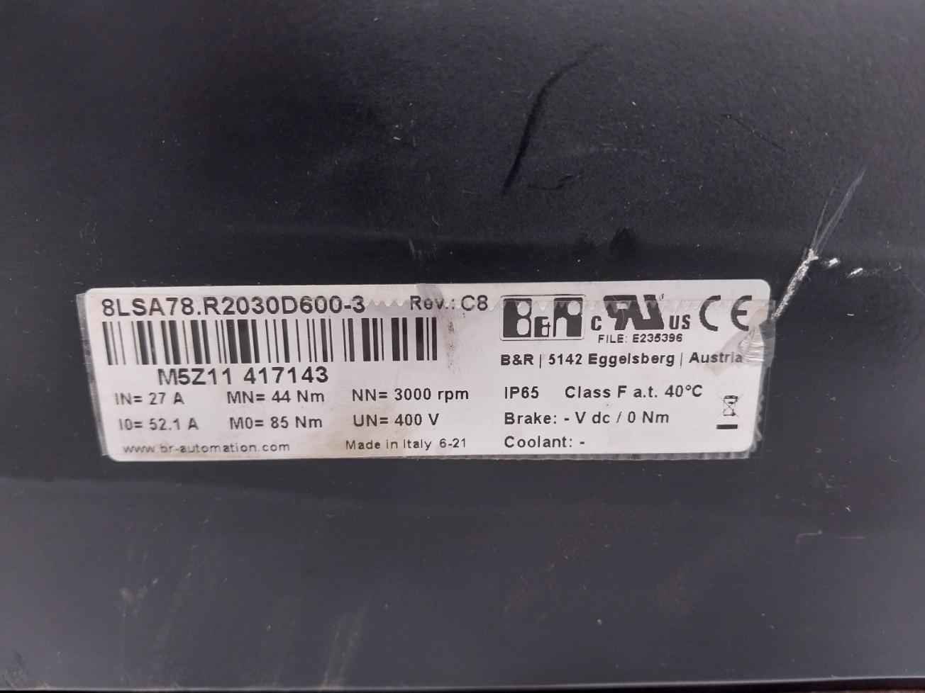 B&r 8lsa78.r2030d600-3 Synchronous Servo Motor Ab180-s2-p2 3000 Rpm Ip65