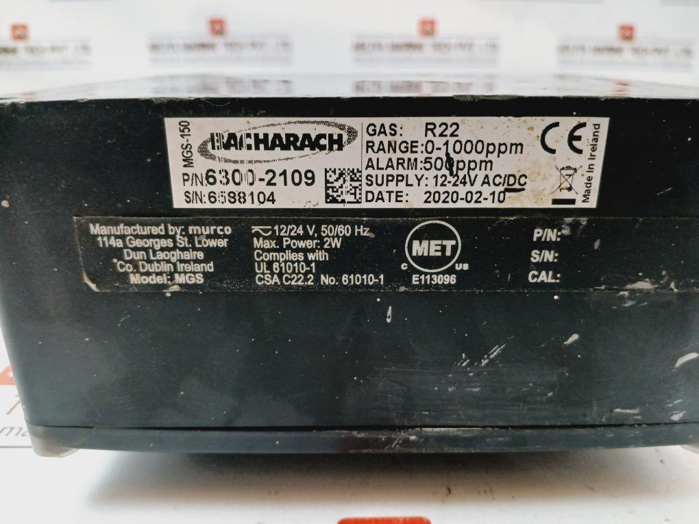 Bacharach Mgs-150 Gas Transmitter 6300-2109 R22 0-1000 Ppm 12-24V Ac/Dc