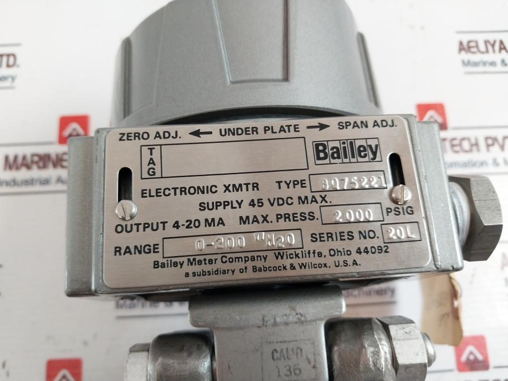 Bailey Meter Bq75221 Xmtr Pressure Transmitter 2000 Psig, 45 Vdc