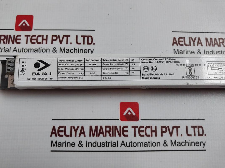 Bajaj Ld33V1100Pa Constant Current Led Driver 240V 50/60Hz 0.180A 33V (22Mm)