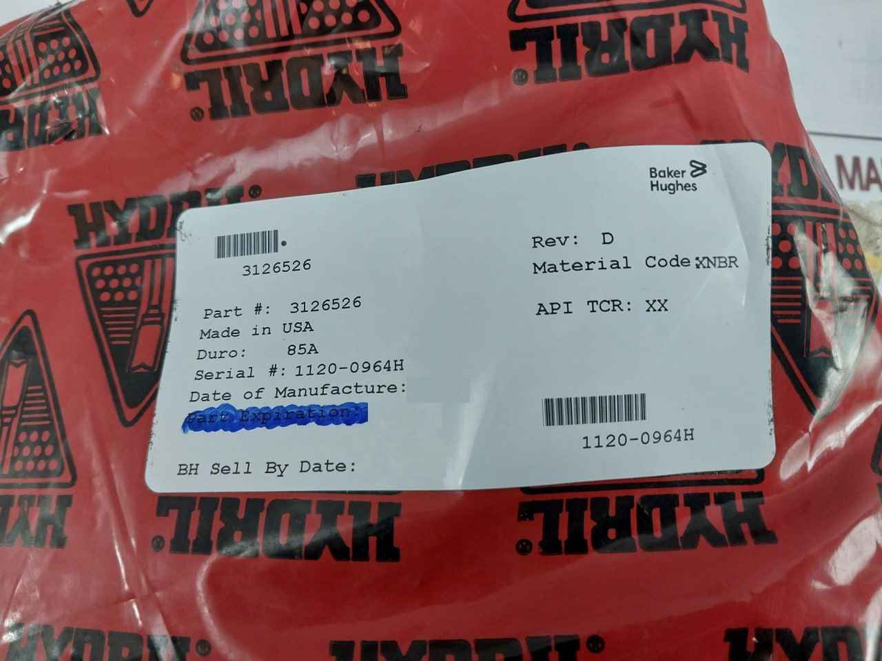 Baker Hughes 3126526 Packer Hvr 3.5-5.5 18-15M Hydril Ram Bop Part Rev D