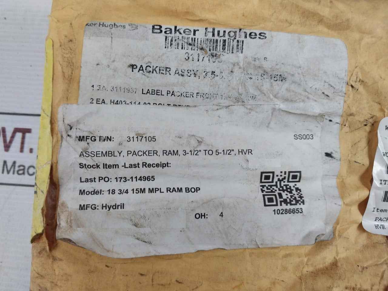 Baker Hughes 3126526 Packer Hvr 3.5-5.5 18-15M Hydril Ram Bop Part Rev D