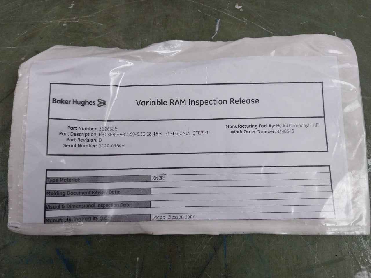 Baker Hughes 3126526 Packer Hvr 3.5-5.5 18-15M Hydril Ram Bop Part Rev D