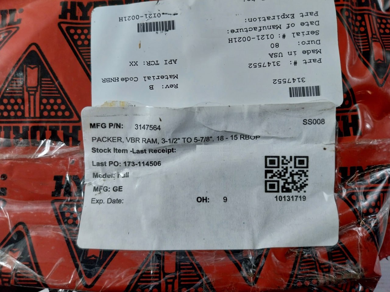 Baker Hughes 3147552 Hvr Packer 3.5-5.875 18-15M Hnbr 80A Hydril Ge Rev B