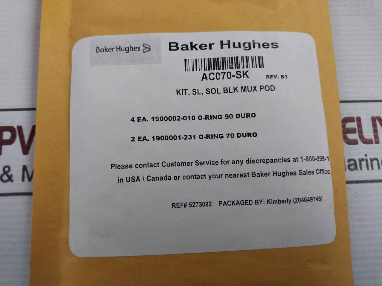 Baker Hughes Ac070-sk O-ring 90 Duro Blk Mux Pod Kit 1900001-231 Rev-b1