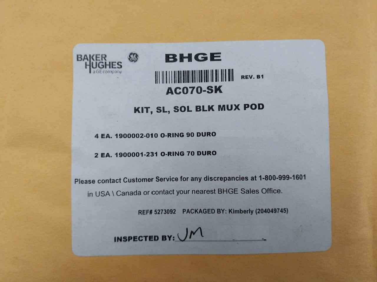 Baker Hughes Ac070-sk Seal Kit O-ring 90 & 70 Duro Mux Pod Rev B1