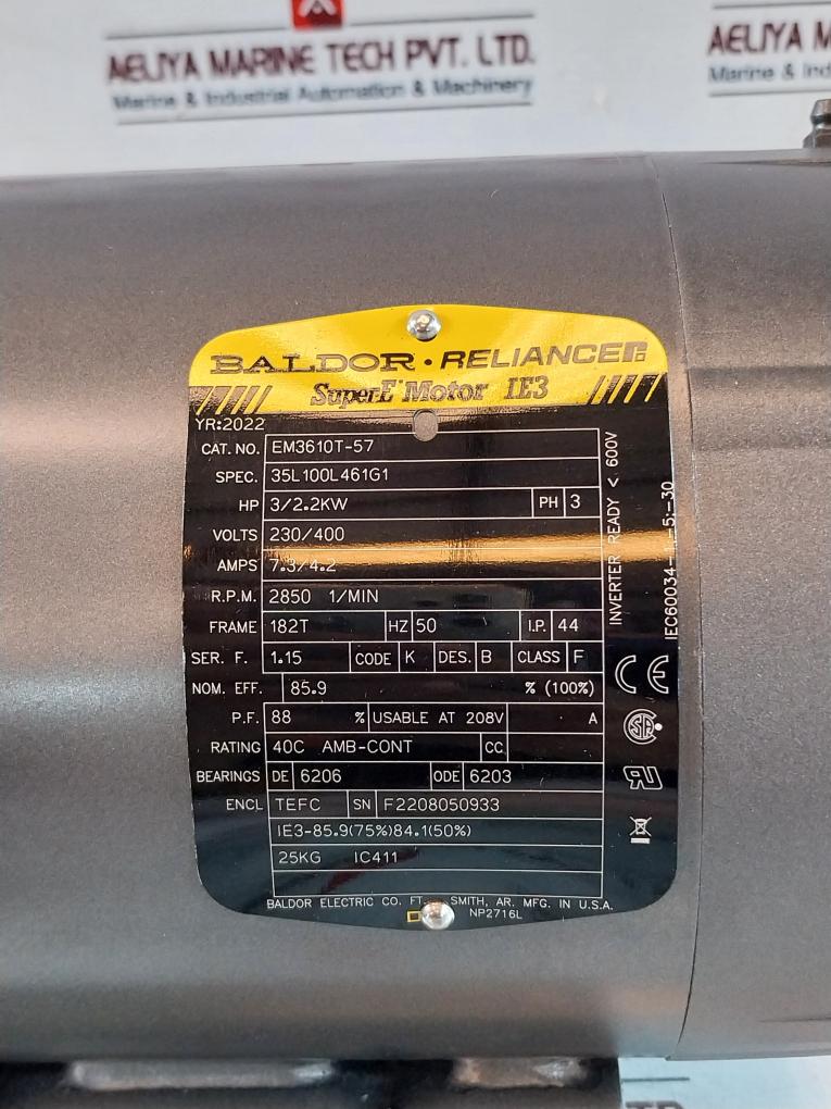 Baldor Em3610T-57 Super-e Motor Ie3 3-phase 3/2.2Kw 230/400V 2850 Rpm