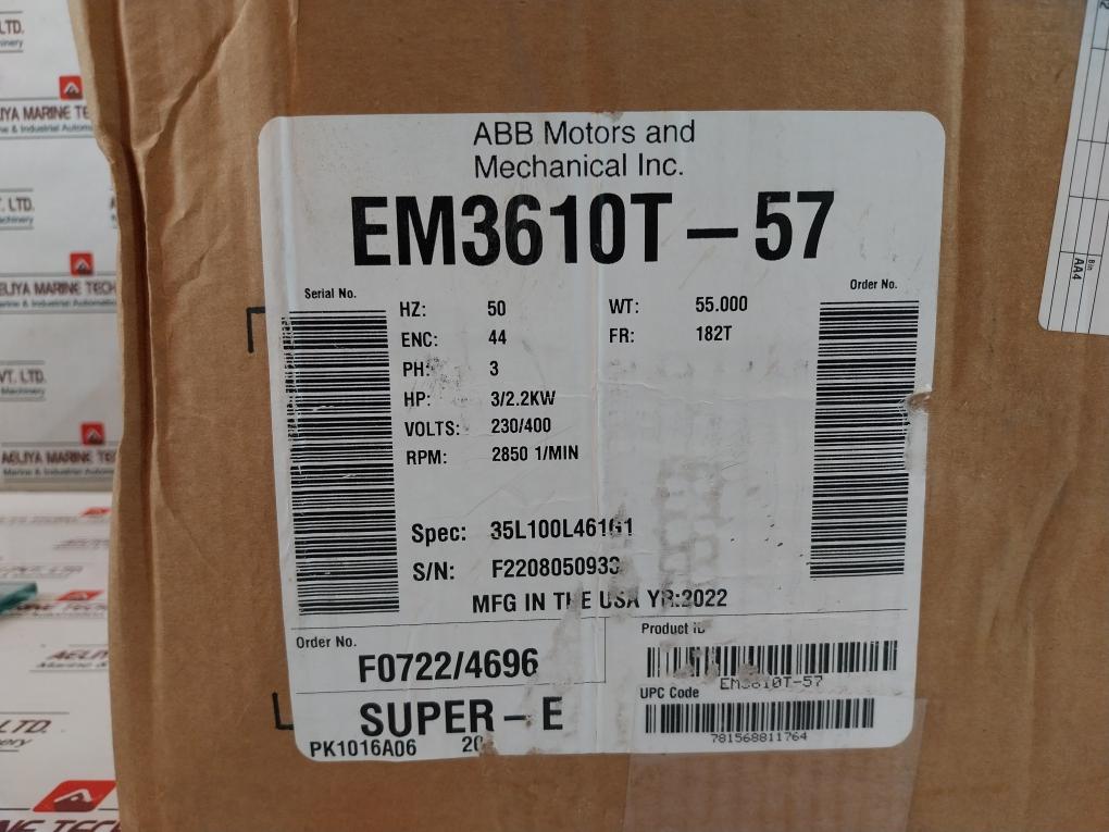 Baldor Em3610T-57 Super-e Motor Ie3 3-phase 3/2.2Kw 230/400V 2850 Rpm
