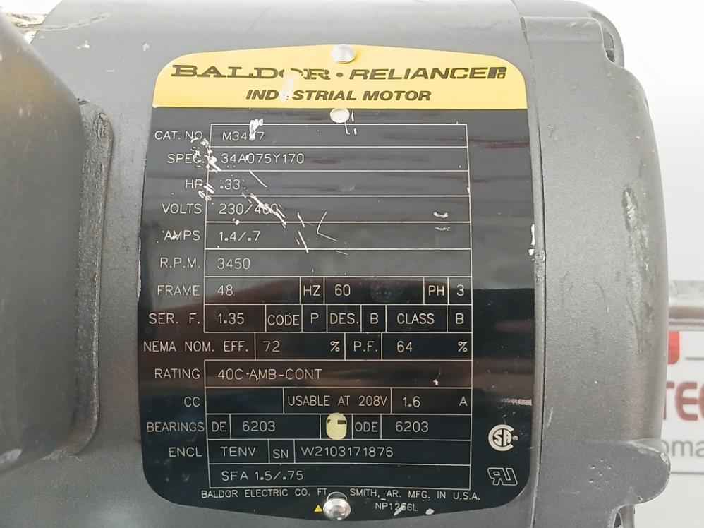 Baldor M3457 3-phase Industrial Motor 60Hz Rev E 3450 Rpm 230/460V