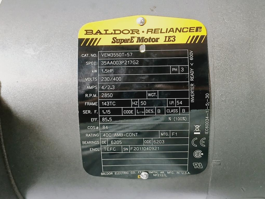 Baldor Vem3550t-57 7” 1.5hp 3 Phase Motor Spb12 400v/3/50 Cincinnati Blower