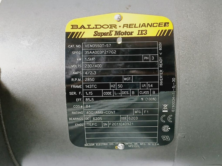 Baldor Vem3550t-57 7” 1.5hp 3 Phase Motor Spb12 400v/3/50 Cincinnati Blower