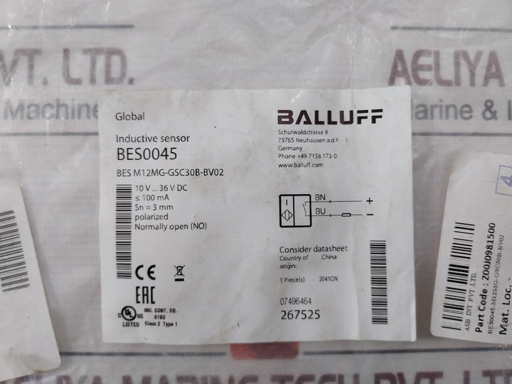 Balluff Bes0045 Inductive Sensor Bes M12Mg-gsc30B-bv02 10V-36V Dc 100 Ma