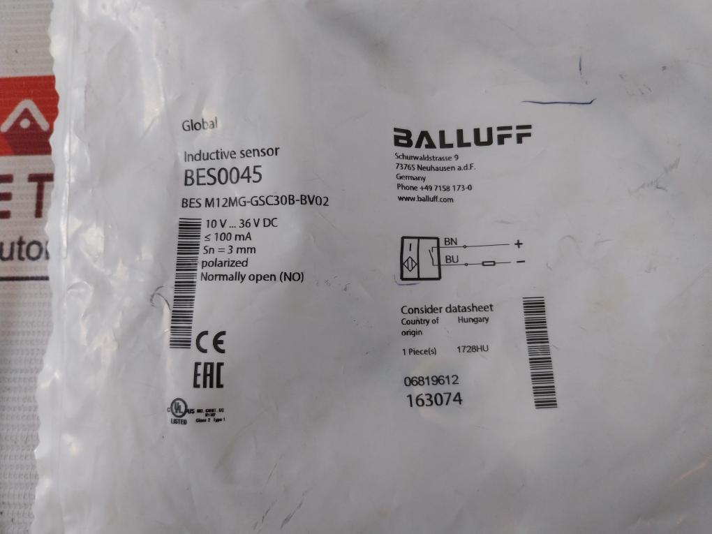 Balluff Bes M12Mg-gsc30B-bv02 Inductive Sensor With Cable E242293 Bes0045 100Ma