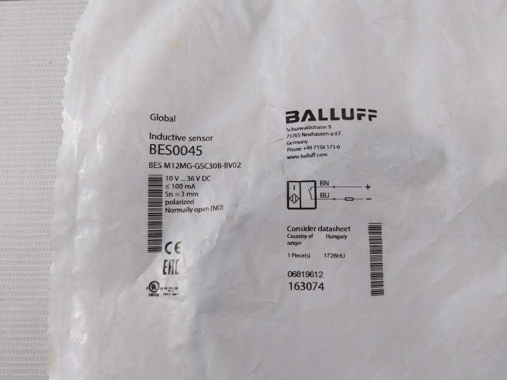 Balluff Bes M12Mg-gsc30B-bv02 Inductive Sensor With Cable E242293 Bes0045 100Ma
