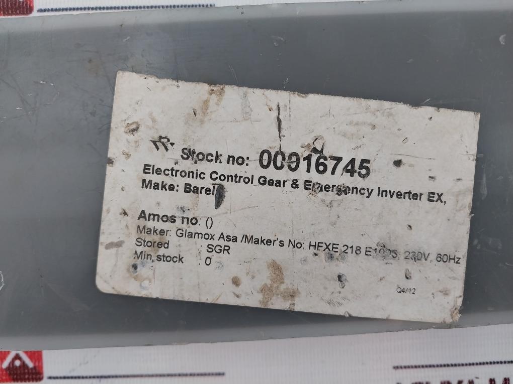 Barel Hfxe 218 E1003 Electronic Control Gear &amp; Emergency Inverter Ex 230V 60Hz