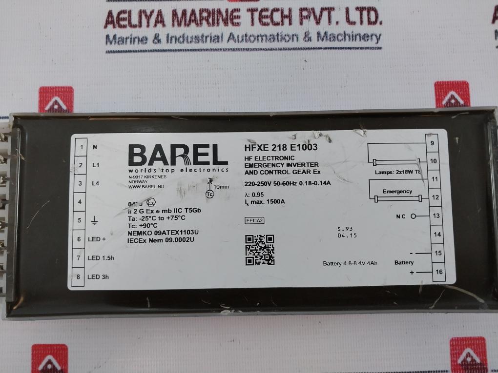 Barel Hfxe 218 E1003 Electronic Control Gear &amp; Emergency Inverter Ex 230V 60Hz