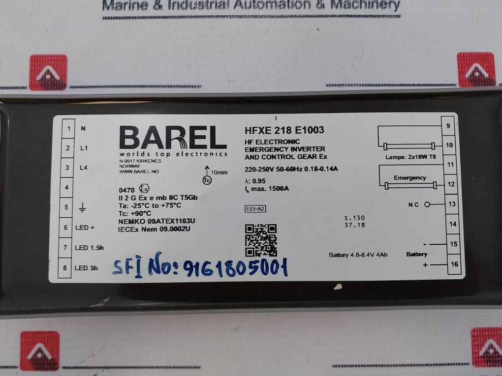 Barel Hfxe 218 E1003 Emergency Inverter And Control Gear Ex 220-250V