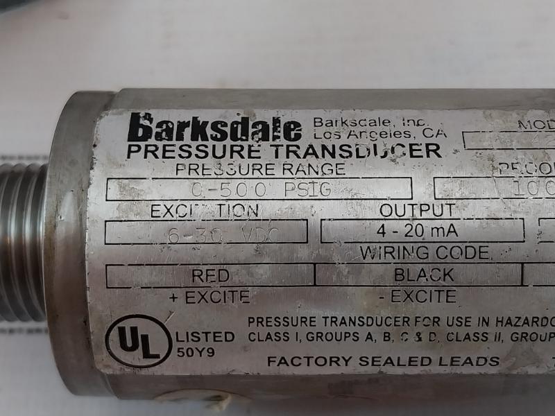 Barksdale 425x-08 Pressure Transducer 0-500 Psig 6-30 Vdc