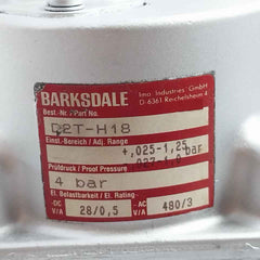 Barksdale D2T-h18 Pressure Switch 4 Bar Ac.480V/3A