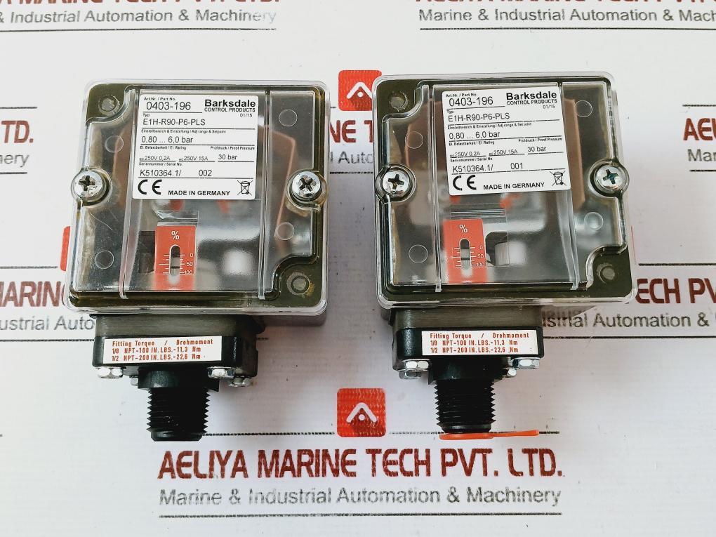 Barksdale E1h-r90-p6-pls Pressure Switch 0.8-6 Bar 250v &nbsp;Dc250v Ac250v