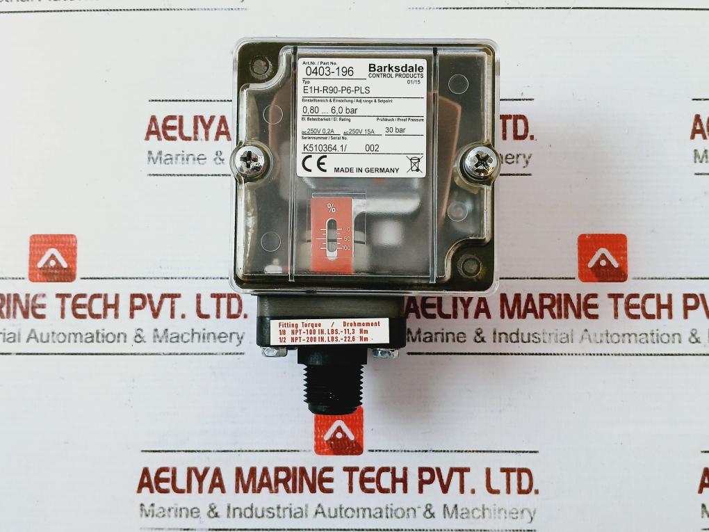 Barksdale E1h-r90-p6-pls Pressure Switch 0.8-6 Bar 250v &nbsp;Dc250v Ac250v